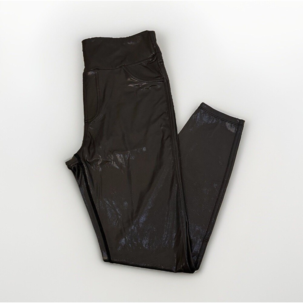 Halara Sz M Faux Leather Ankle High Waisted Pocket Work Leggings Shiny Black NEW - Picture 5 of 6